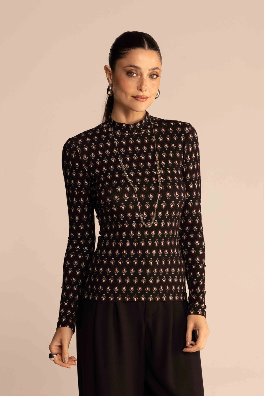 Blusa Feminina Slim Manga Longa Estampada Estampados 1