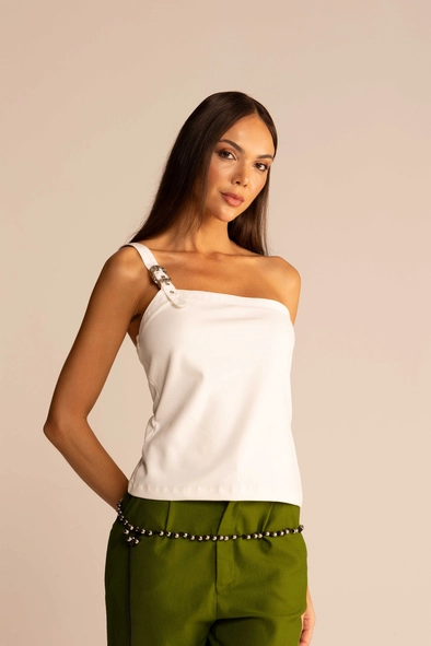 Blusa Feminina Slim Um Ombro Só Com Fivela
