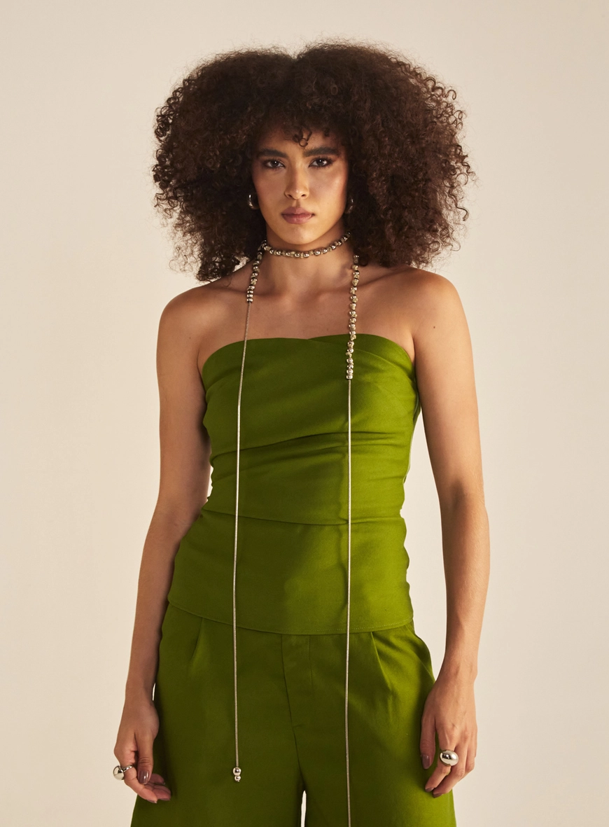 Blusa Feminina Slim Linho Sem Alças Verde Serrano 1