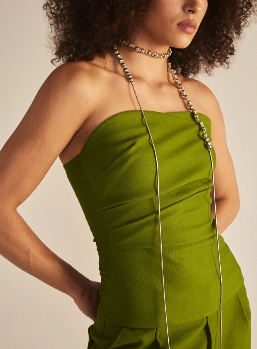Blusa Feminina Slim Linho Sem Alças Verde Serrano 2