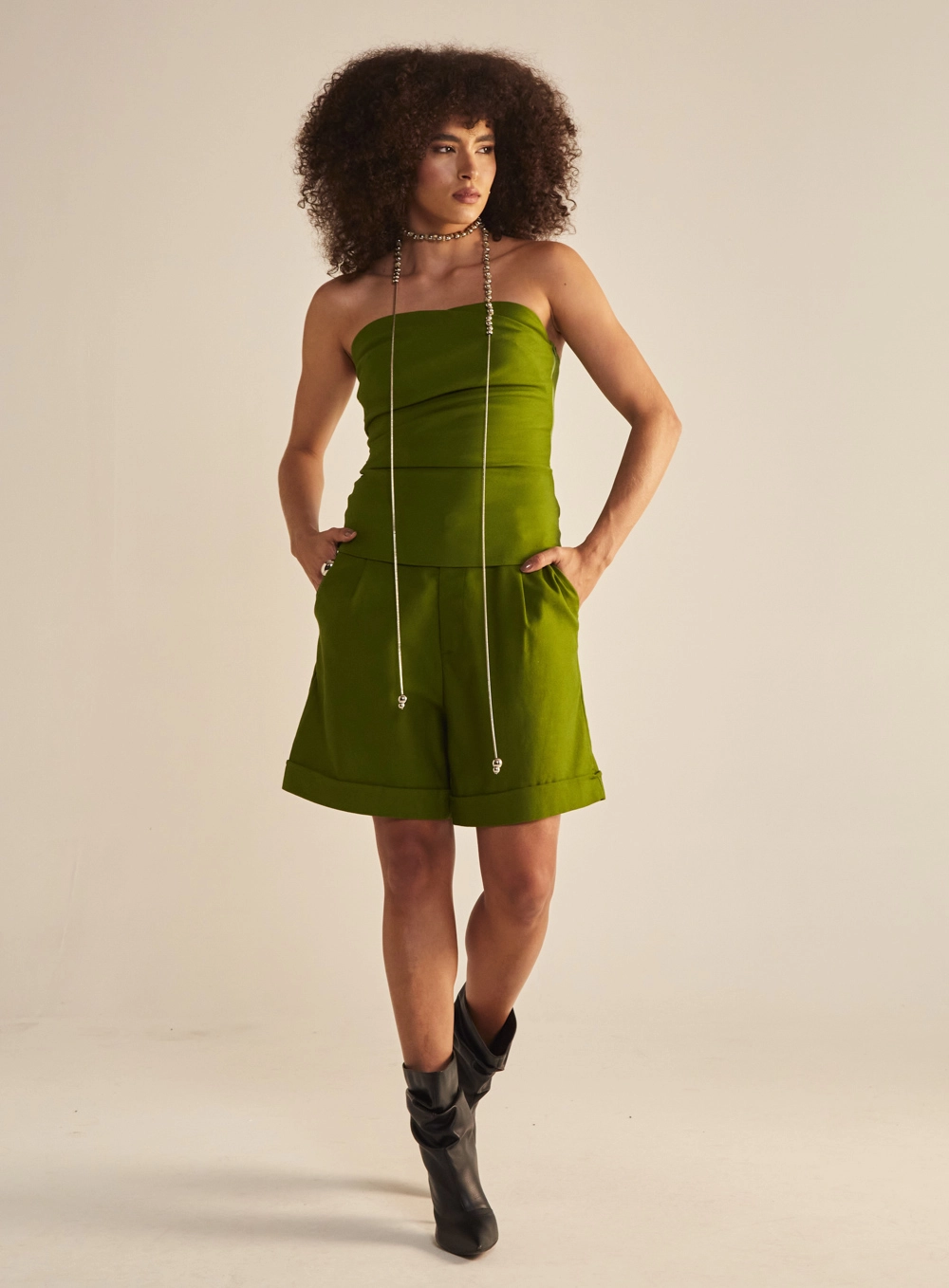 Blusa Feminina Slim Linho Sem Alças Verde Serrano 4