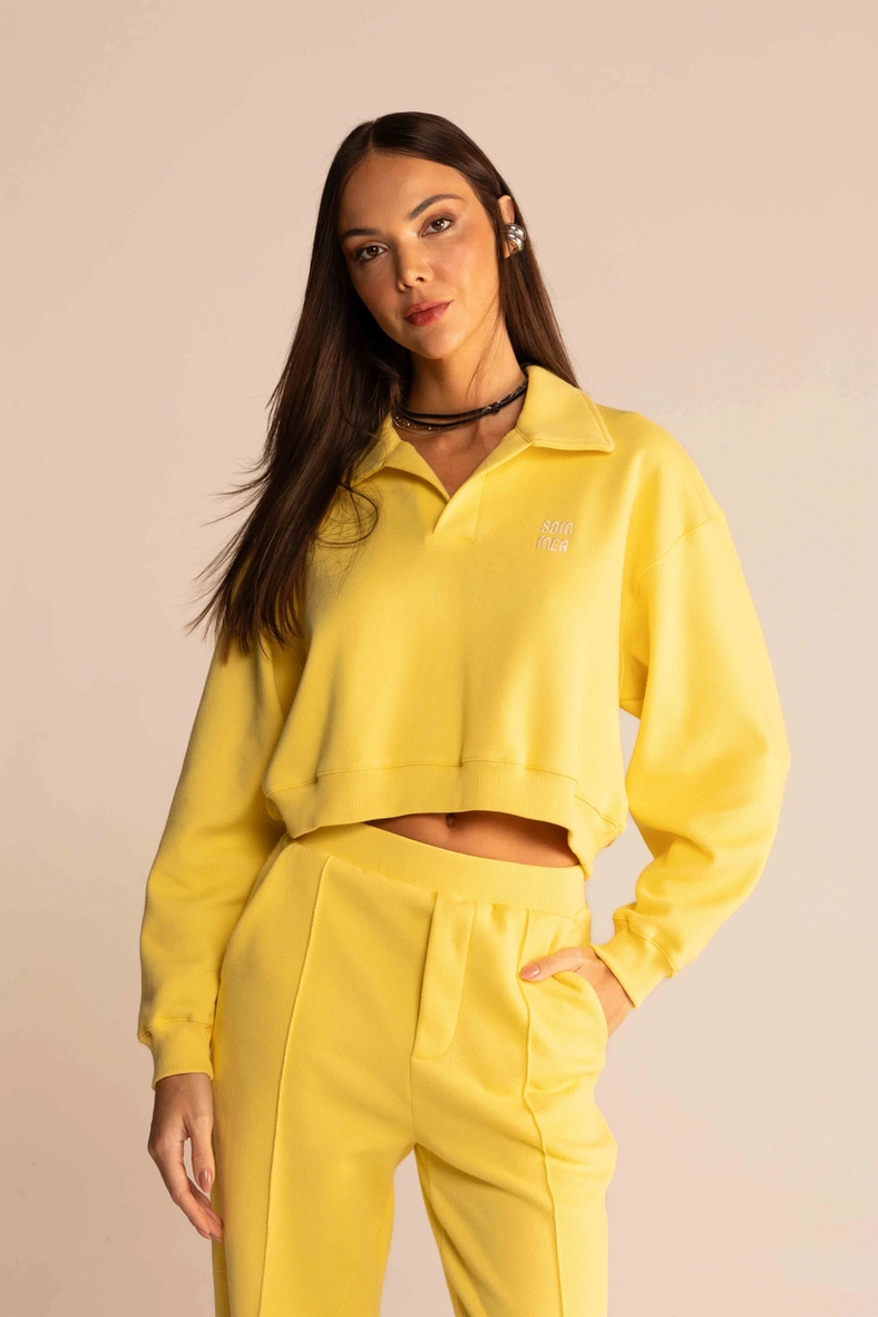 Blusão Feminino Square Gola Polo Com Logo Amarelo 1
