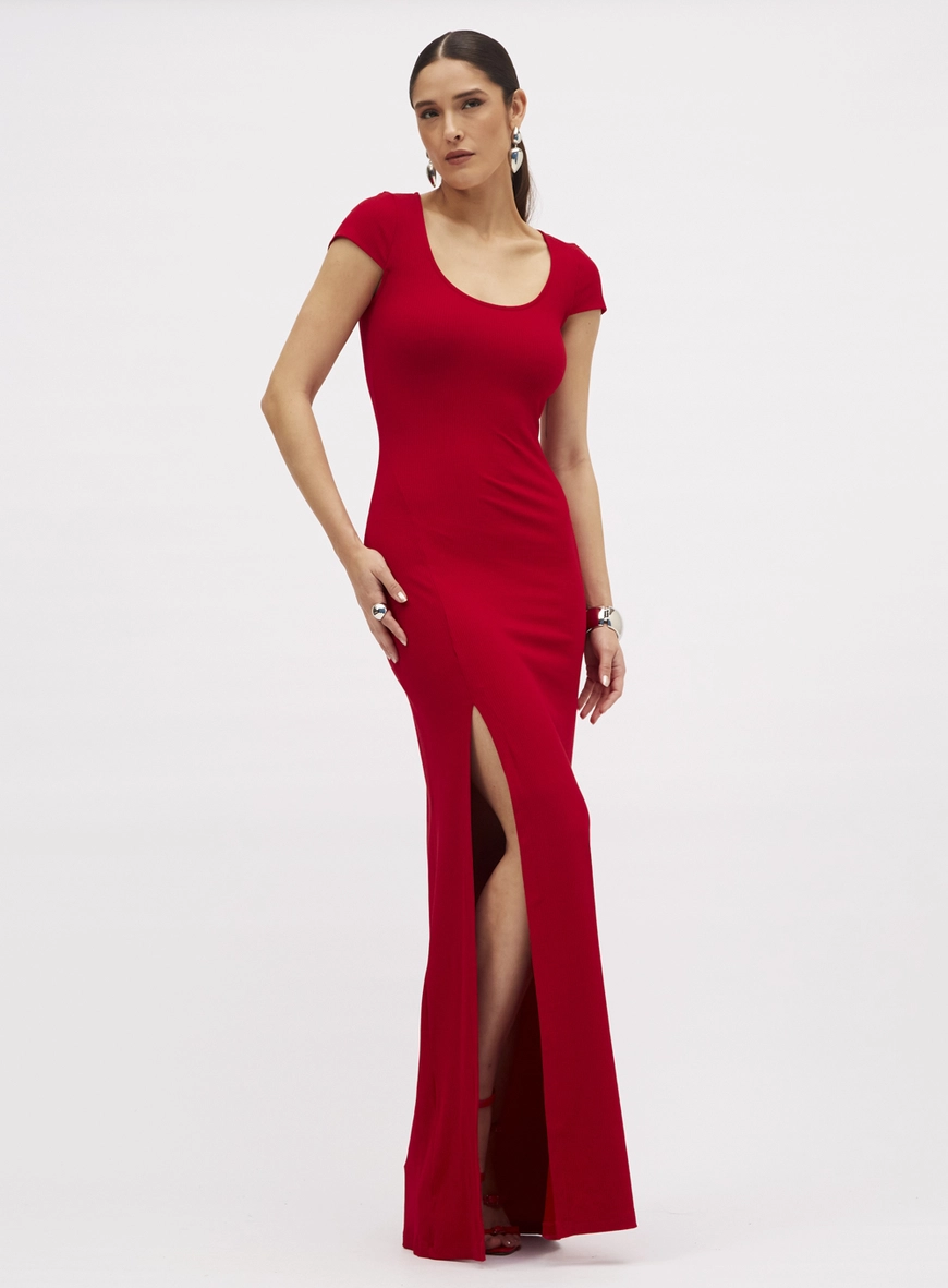 Vestido Canelado Vermelho 1