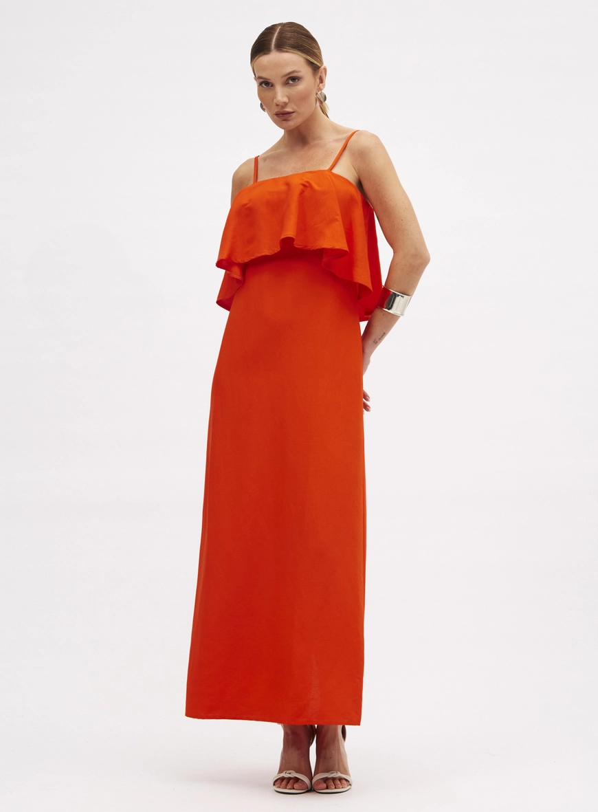 Vestido Linho Laranja 2