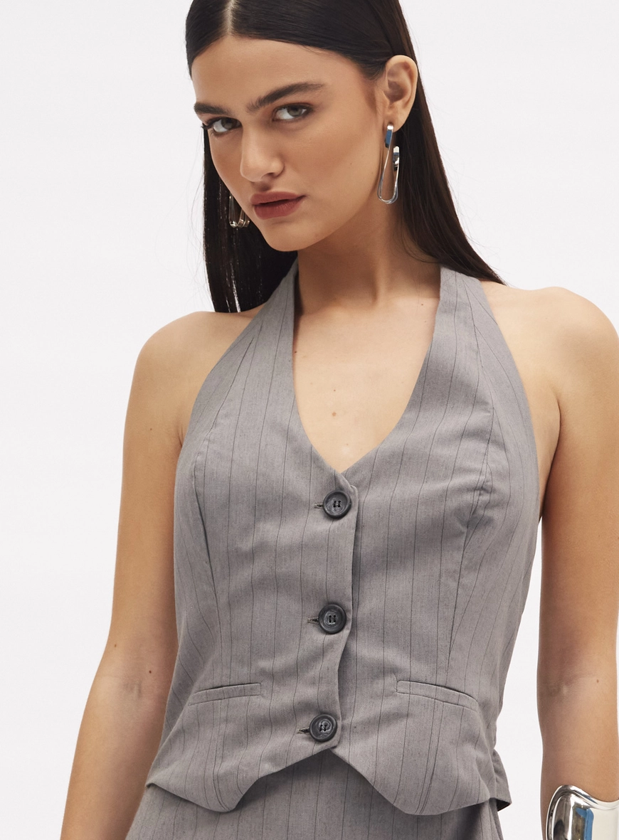 Vestido Listrado Cinza 4