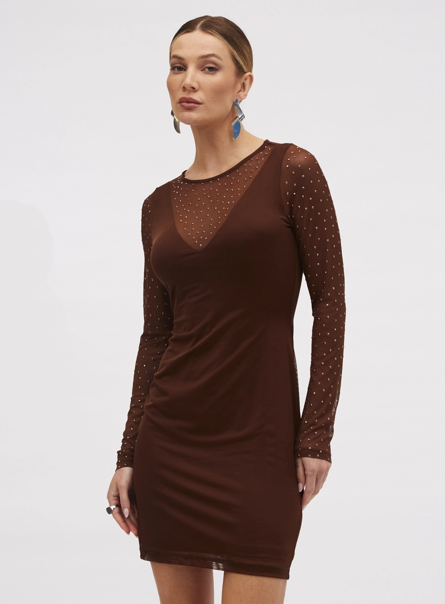 Vestido Tule Com Aplicação Marrom 2