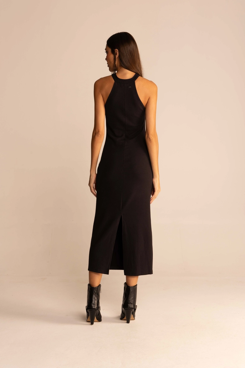Vestido Midi Canelado Preto 3