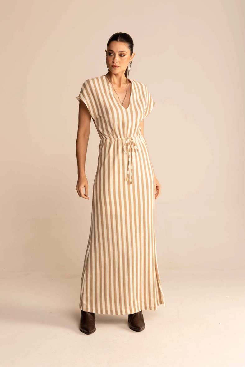 Vestido Midi Listrado Com Fenda Estampados 4