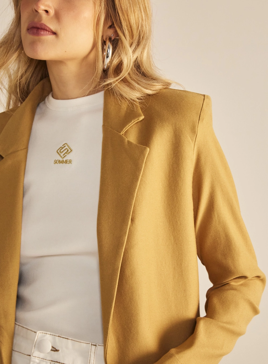 Blazer Feminino Alfaiataria Linho Longo Bege Soybean 2