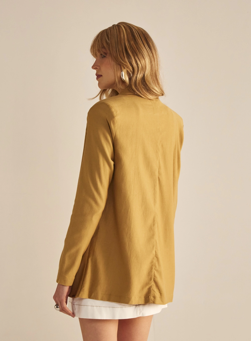Blazer Feminino Alfaiataria Linho Longo Bege Soybean 3