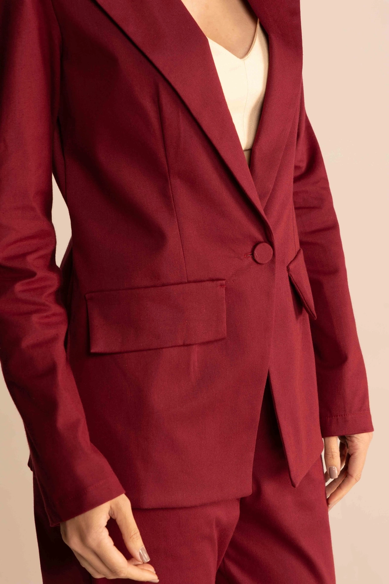 Blazer Feminino Alfaiataria Slim Bolso Com Lapela Bordô Bloodstone 2