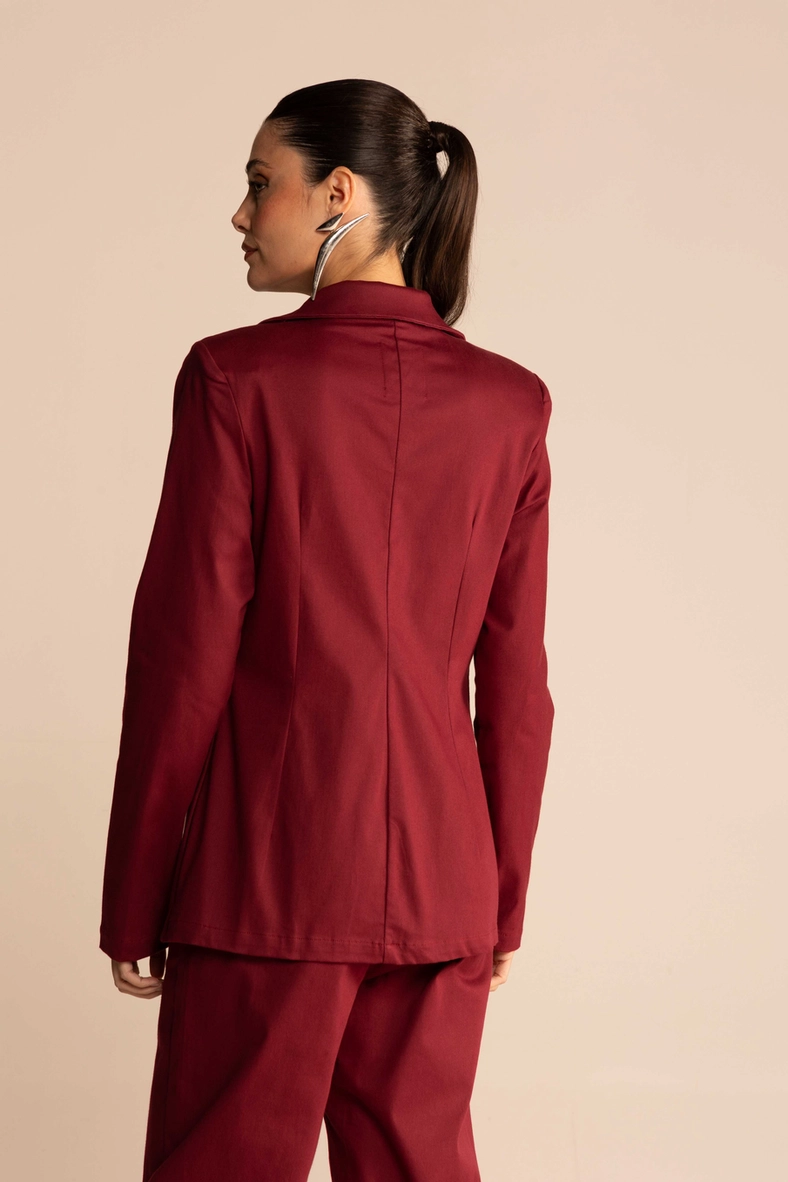 Blazer Feminino Alfaiataria Slim Bolso Com Lapela Bordô Bloodstone 3