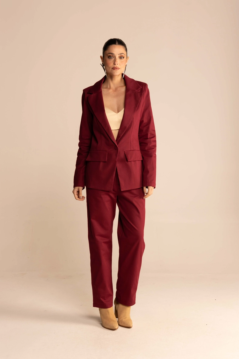 Blazer Feminino Alfaiataria Slim Bolso Com Lapela Bordô Bloodstone 4