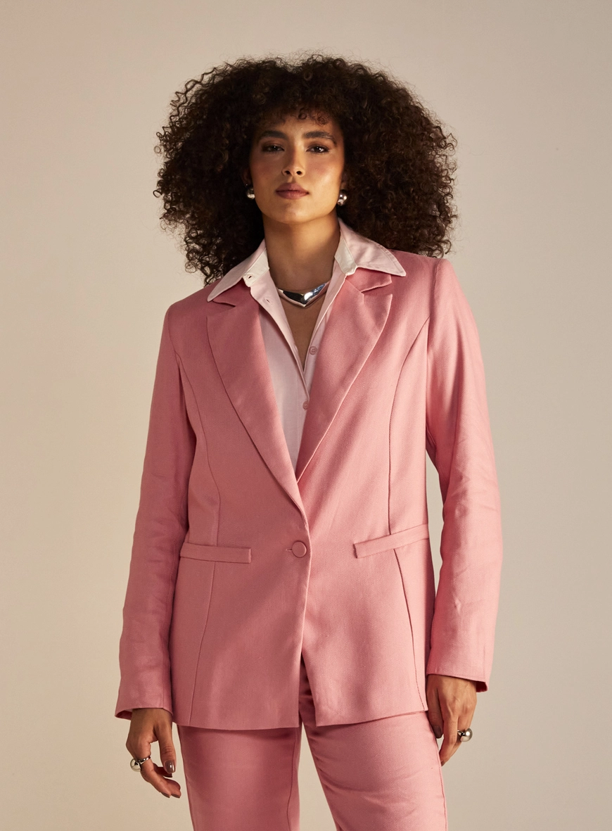 Blazer Feminino Alfaiataria Comfort Botão Único Rosa 1