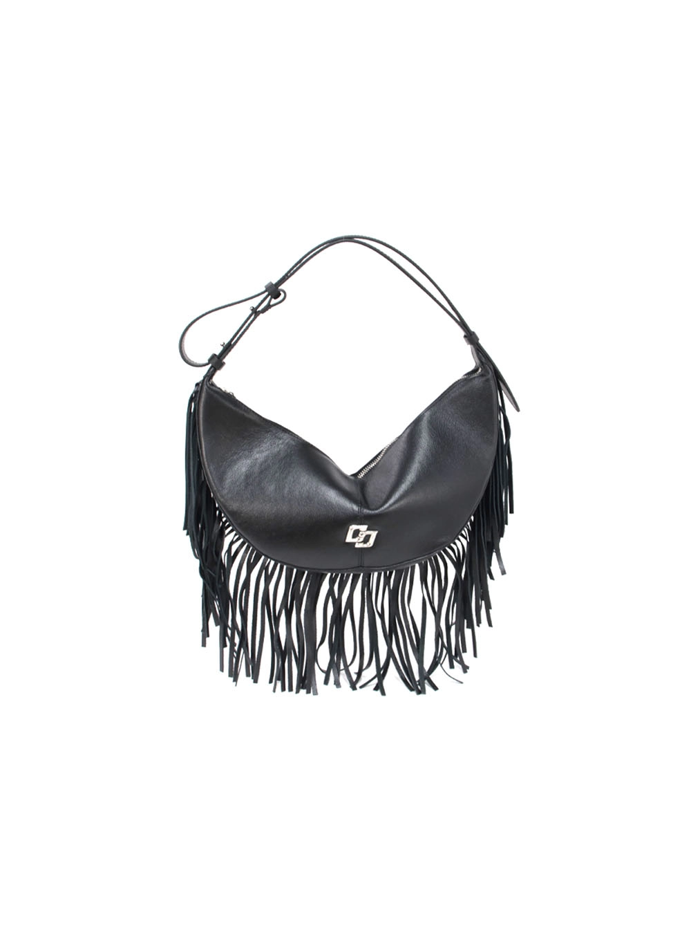 Bolsa Couro Boho Média Com Franja Preto