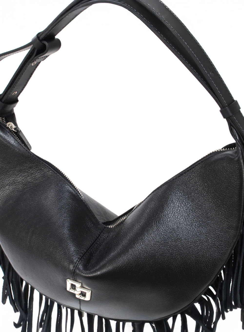Bolsa Couro Boho Média Com Franja Preto