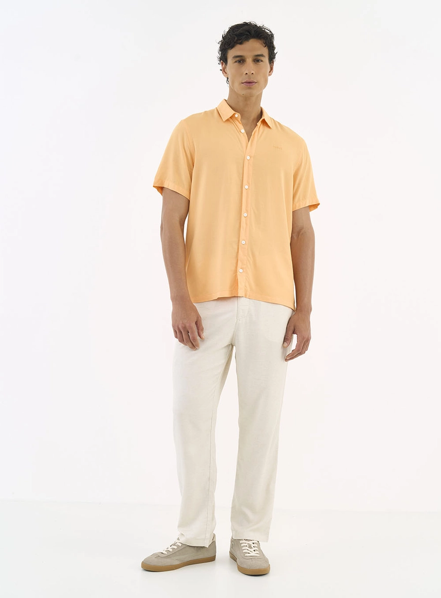 Calça Reta Viscose E Linho