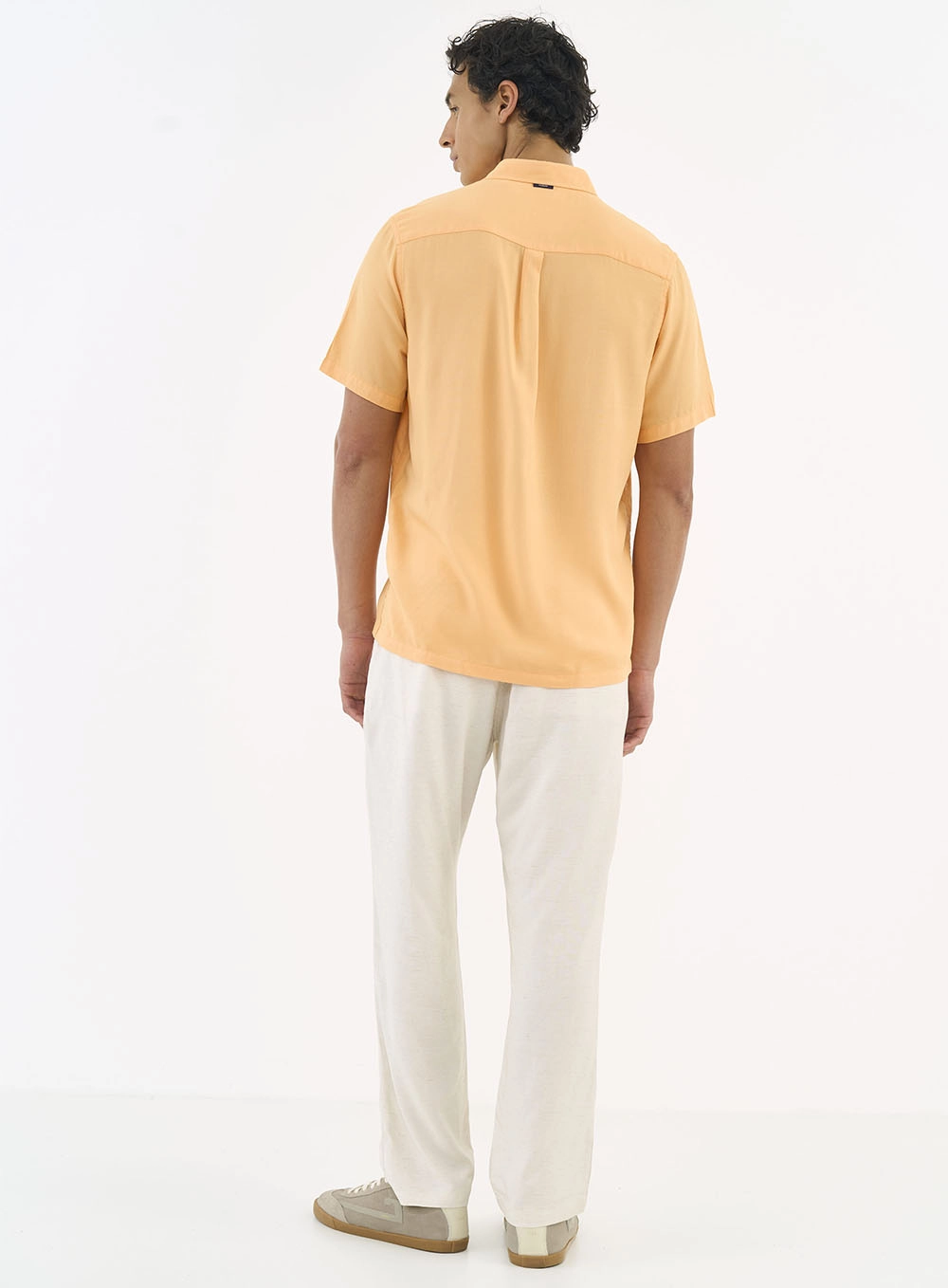 Calça Reta Viscose E Linho Bege