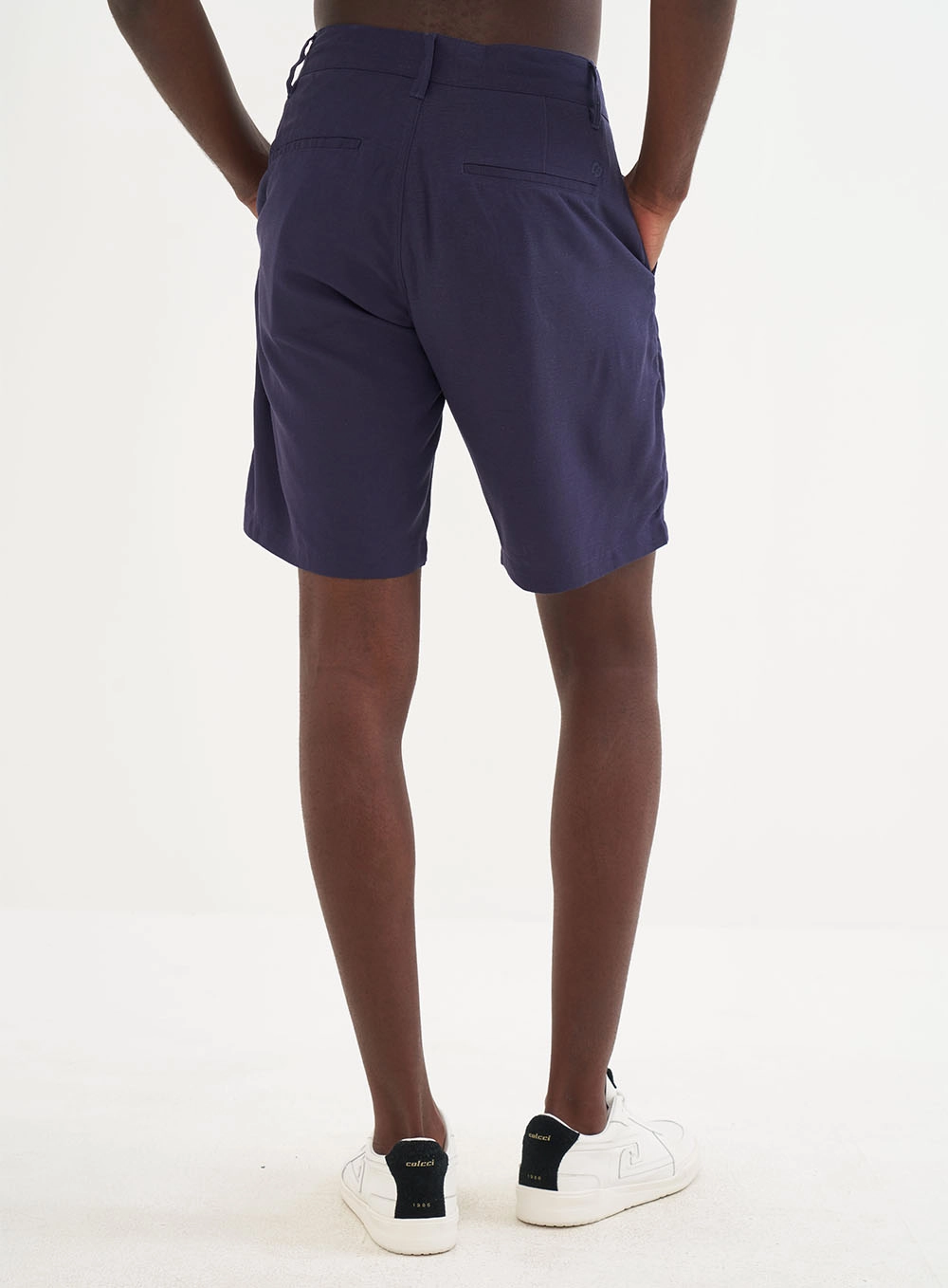 Bermuda Reta Viscose E Linho Azul Darkness