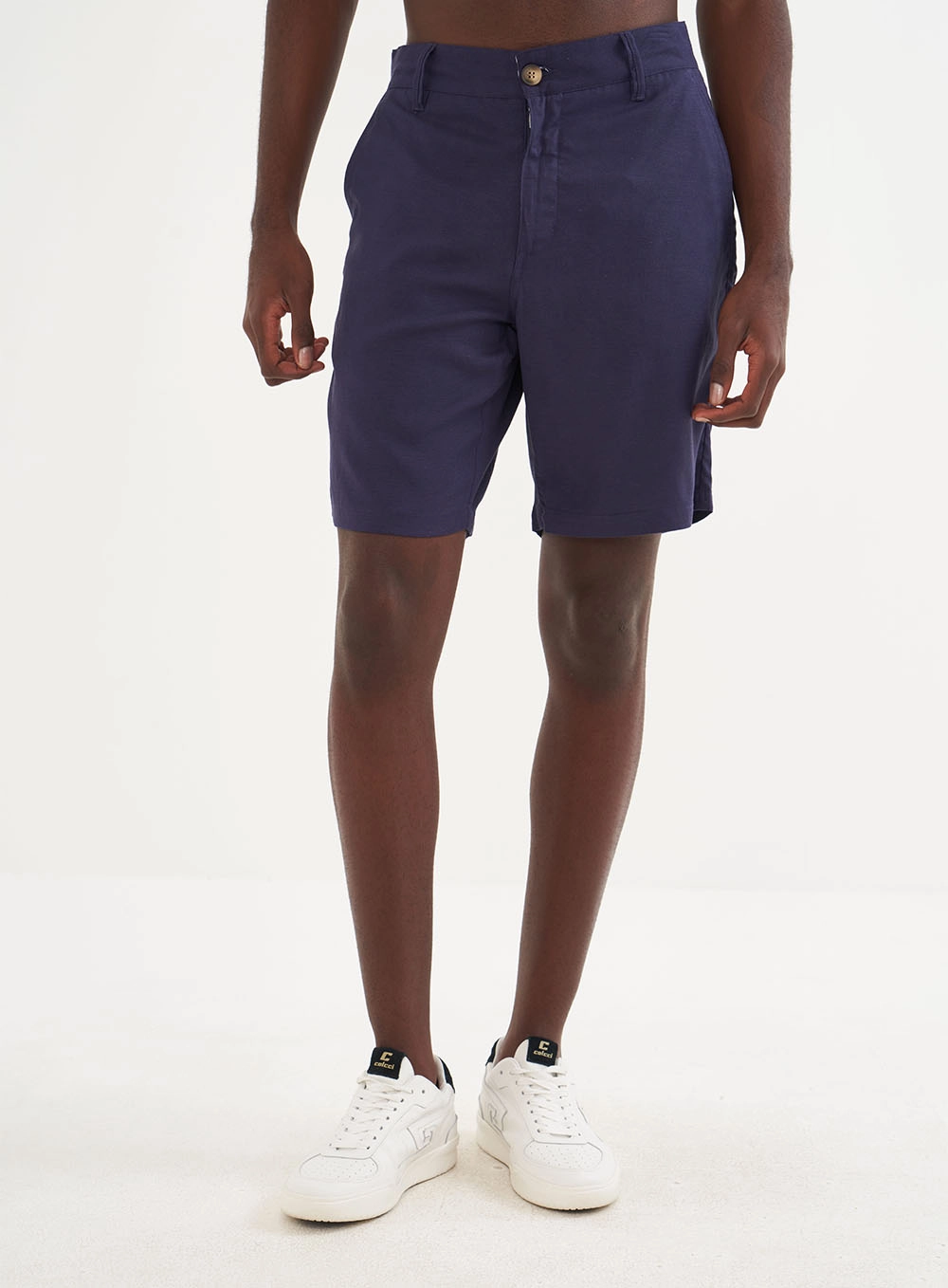 Bermuda Reta Viscose E Linho Azul Darkness