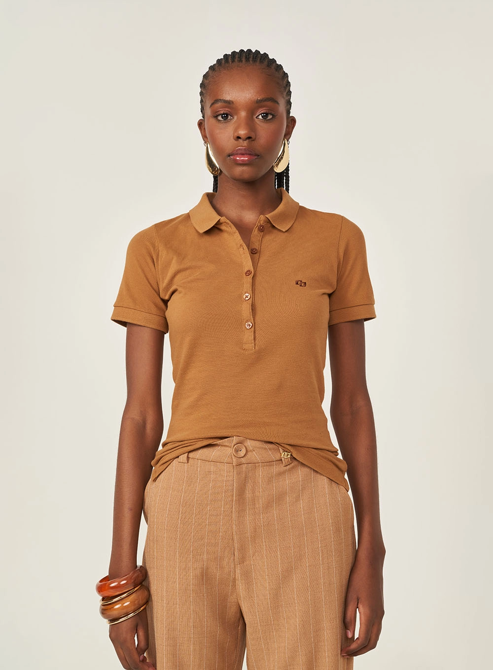 Camisa Polo Feminina Essential Piquet Marrom Evermore