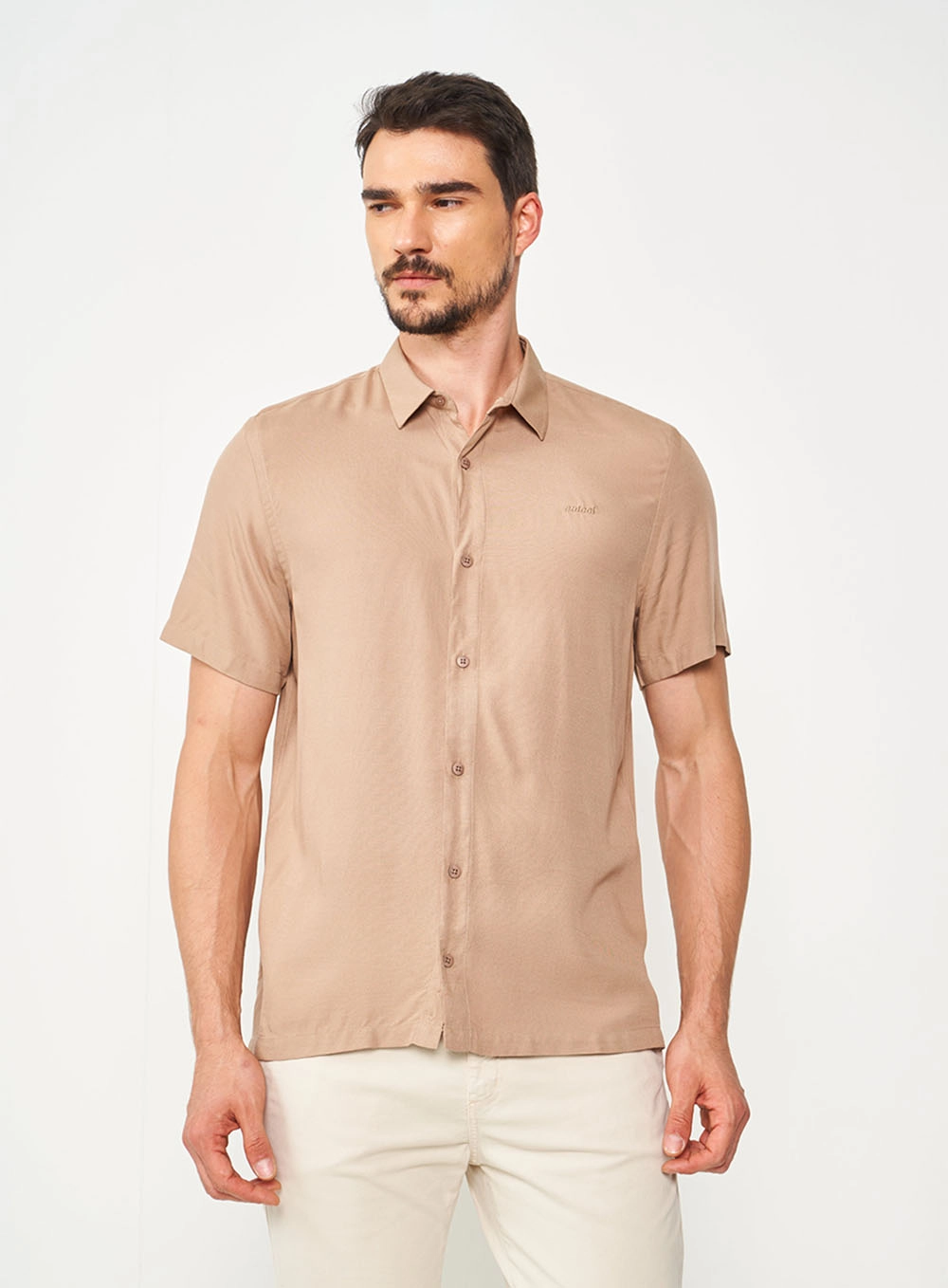 Camisa Relax Manga Curta Bege
