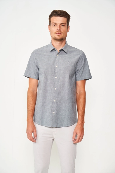 Camisa Manga Curta Essential Slim Azul