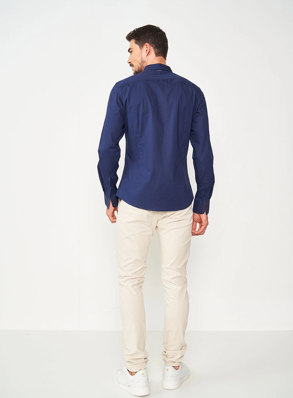 Camisa Masculina Essential Slim Algodão Azul Darkness