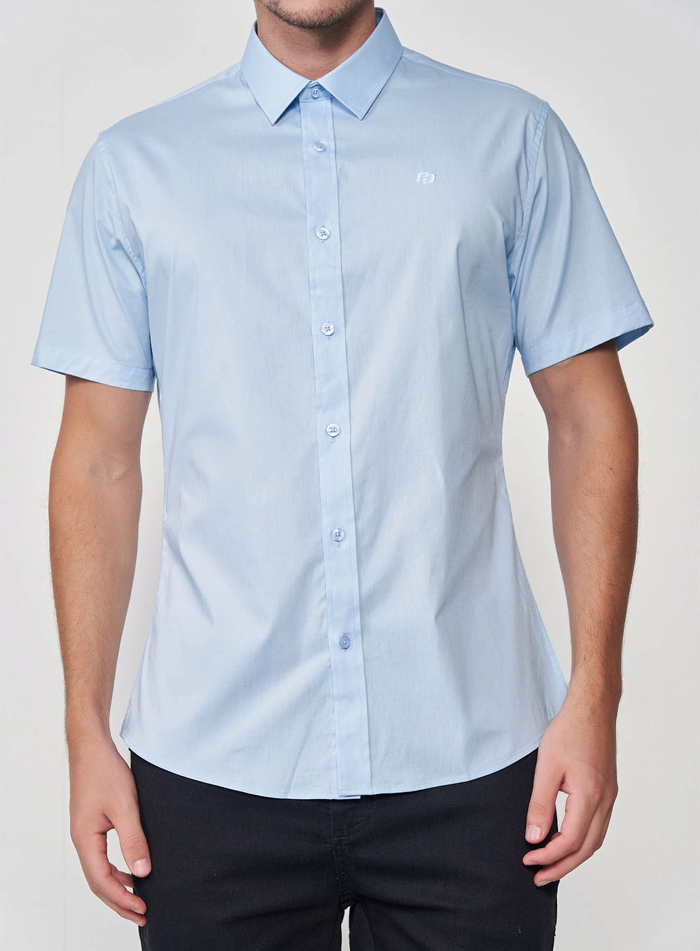 Camisa Manga Curta Essential Slim Algodão Azul Cashmere