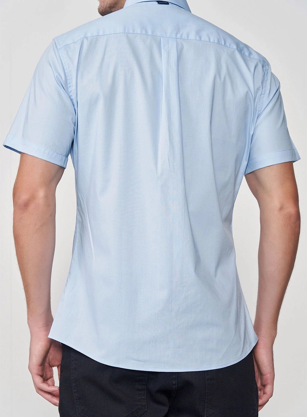 Camisa Manga Curta Essential Slim Algodão Azul Cashmere