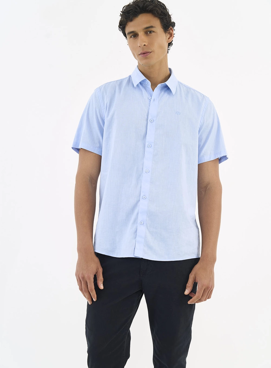 Camisa Manga Curta Linho E Algodão