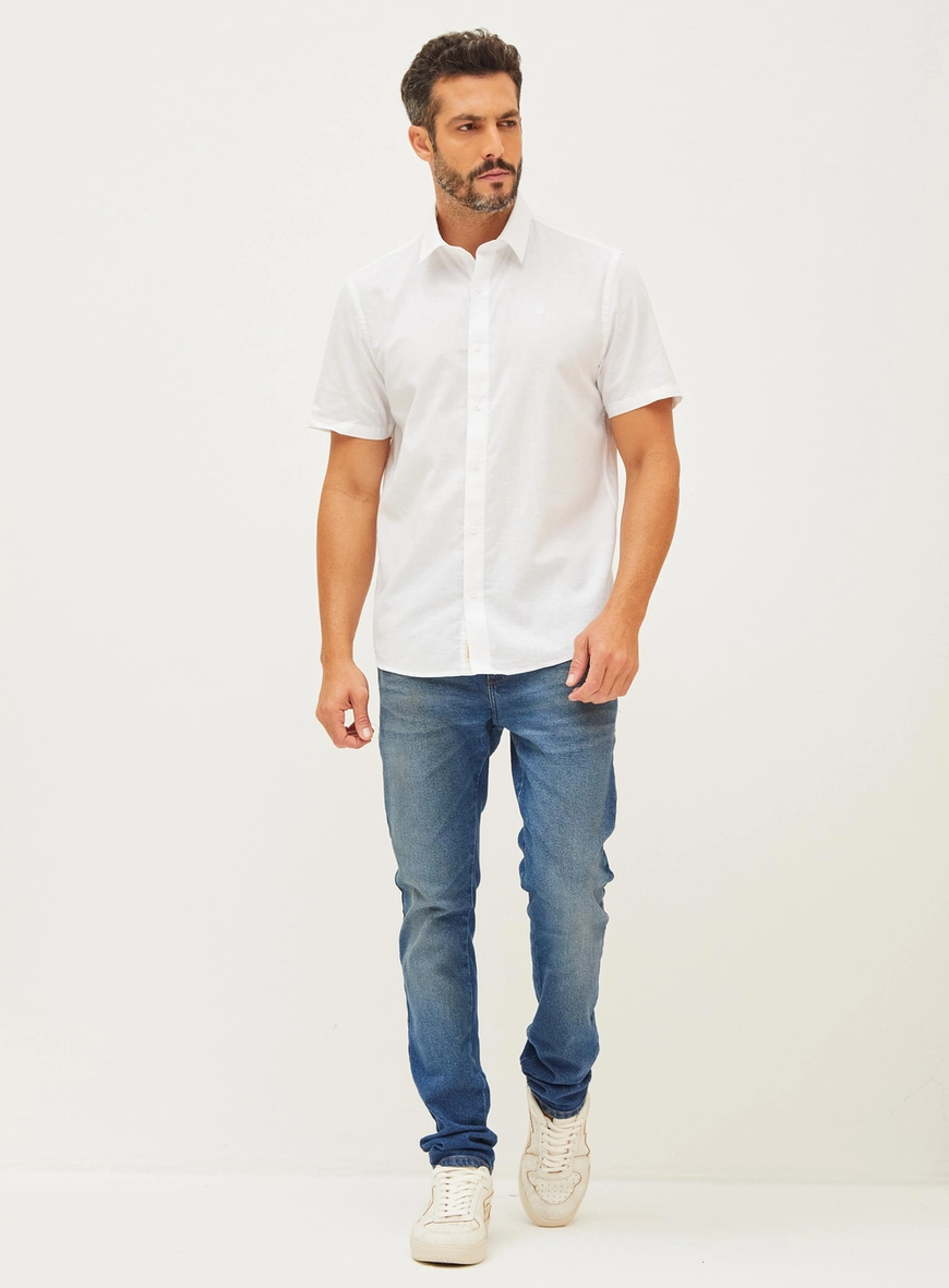 Camisa Manga Curta Linho E Algodão