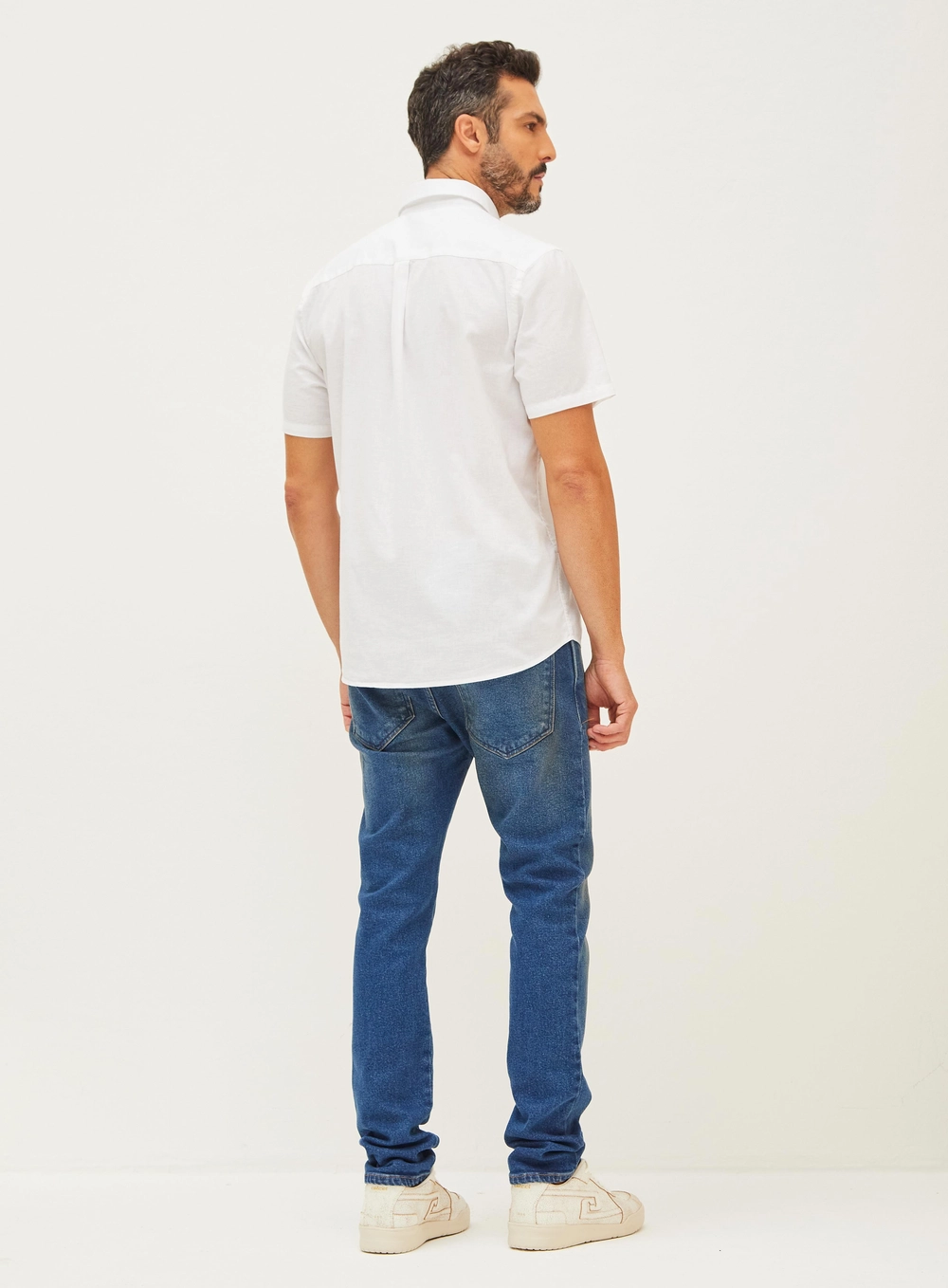 Camisa Manga Curta Linho E Algodão Branco
