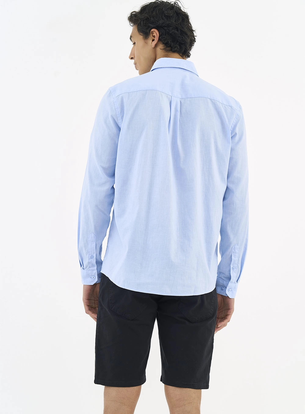 Camisa Masculina Linho E Algodão Azul