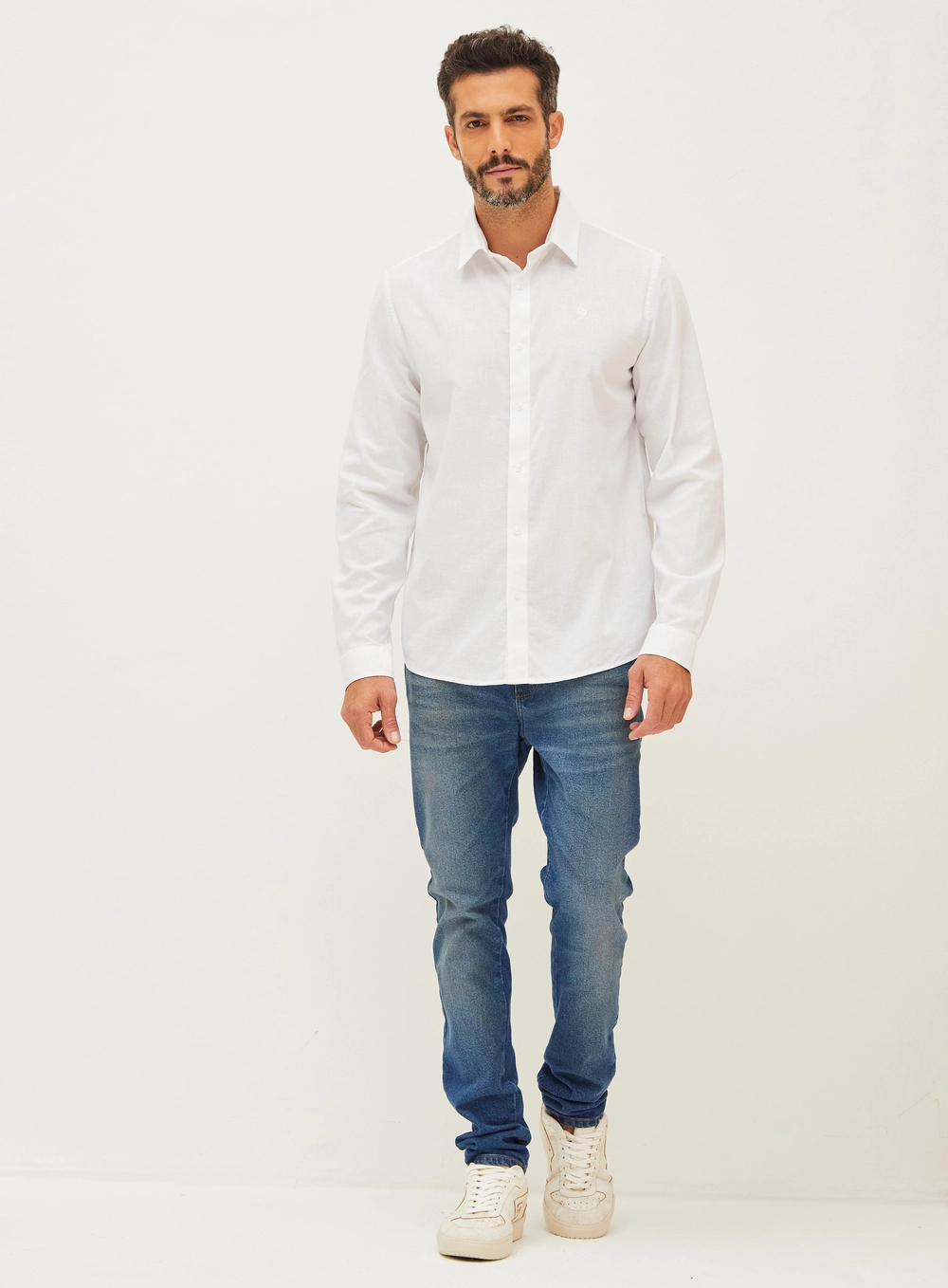 Camisa Masculina Linho E Algodão Branco