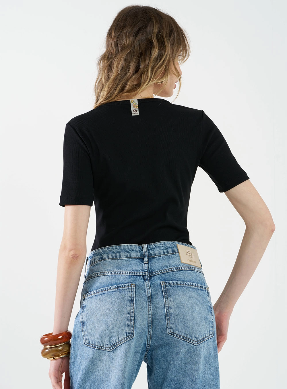 Kit 2 Peças Blusa Feminina Slim Algodão Canelada Preto