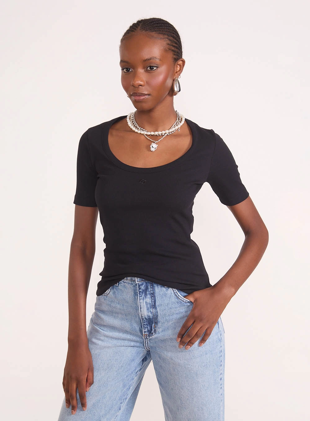 Kit 2 Peças Blusa Feminina Slim Algodão Canelada Preto / Off