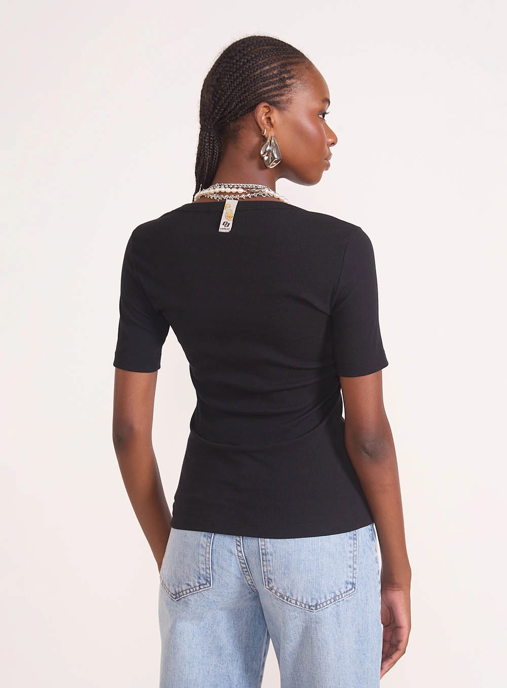 Kit 2 Peças Blusa Feminina Slim Algodão Canelada Preto / Off