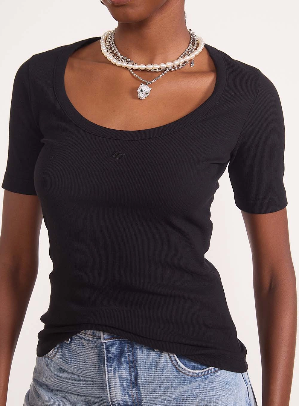 Kit 2 Peças Blusa Feminina Slim Algodão Canelada Preto / Off