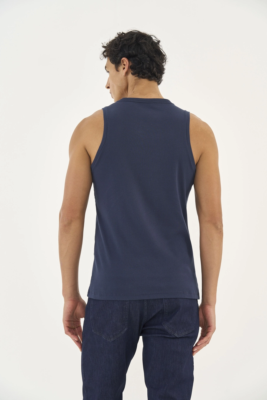 Regata Masculina Essential Algodão Canelada Azul