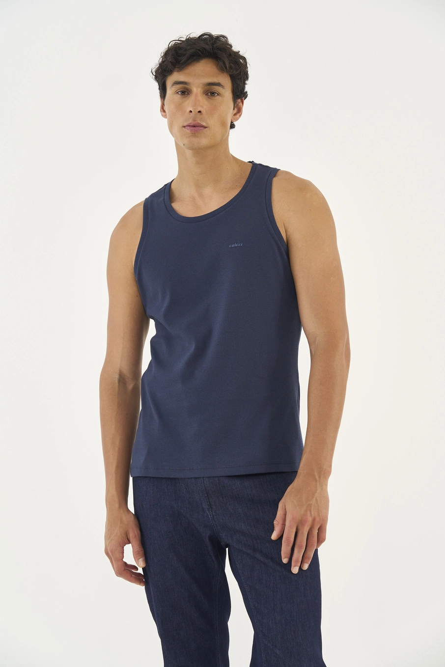 Regata Masculina Essential Algodão Canelada Azul