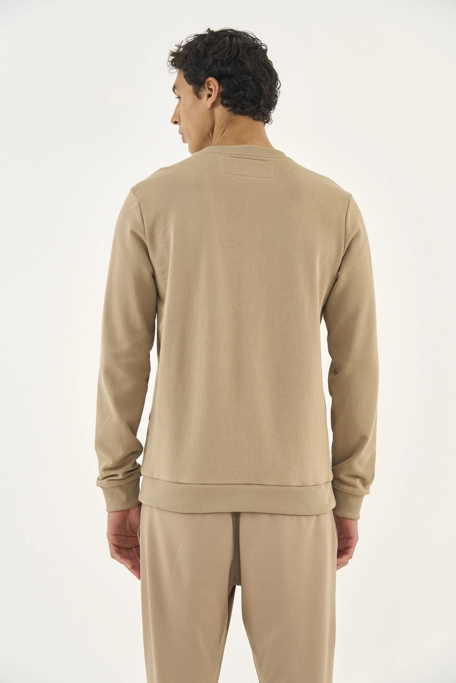 Blusão De Moletom Masculino Essential Gola Careca Bege