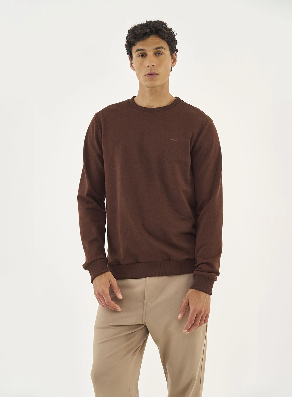Blusão De Moletom Masculino Essential Gola Careca Marrom