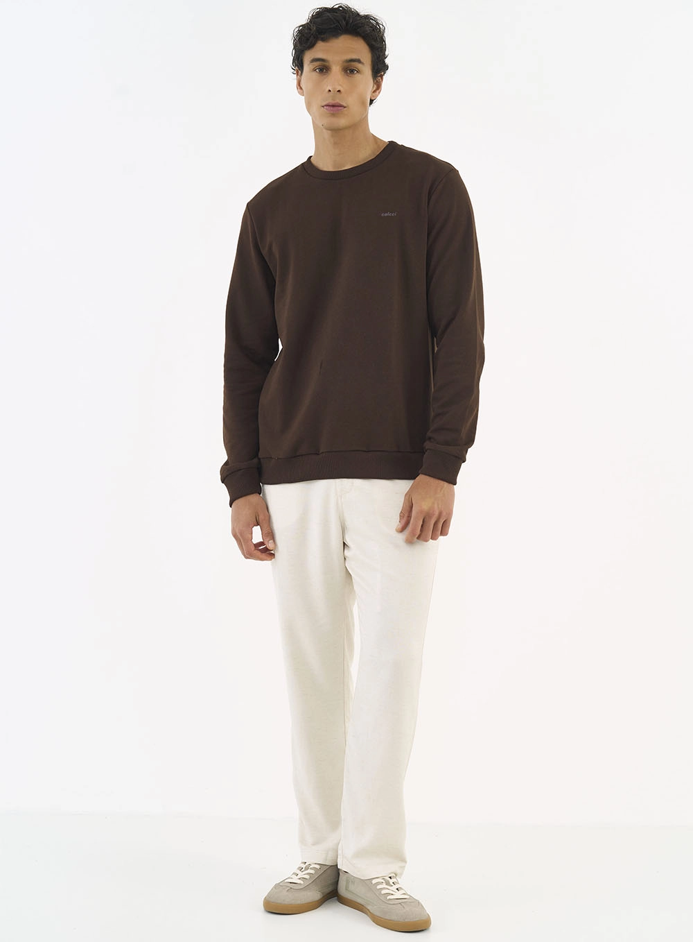 Blusão De Moletom Masculino Essential Gola Careca Marrom