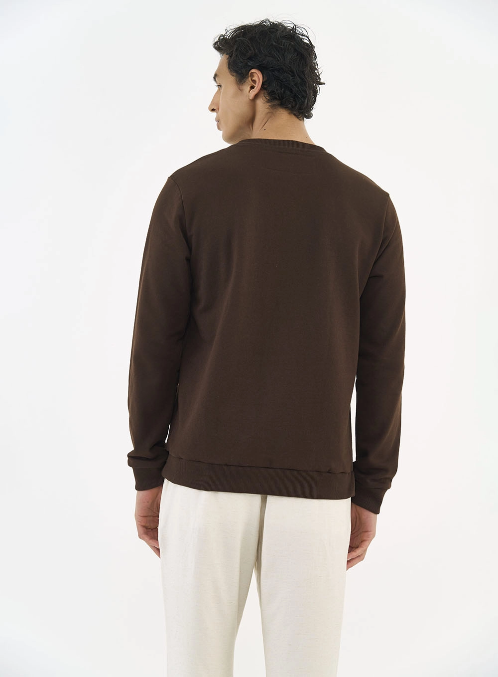 Blusão De Moletom Masculino Essential Gola Careca Marrom
