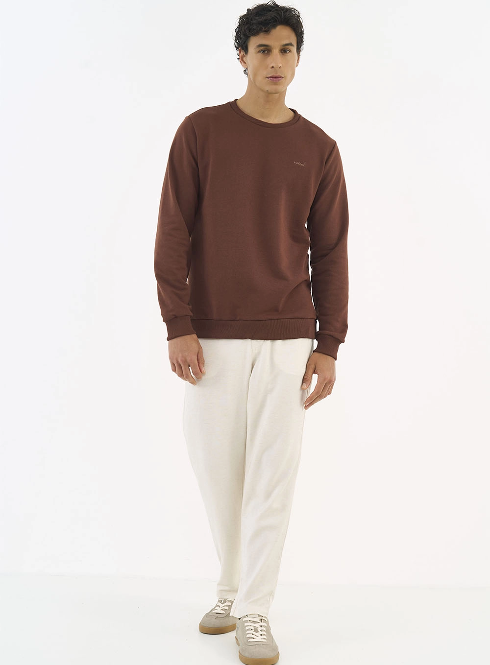 Blusão De Moletom Masculino Essential Gola Careca Marrom