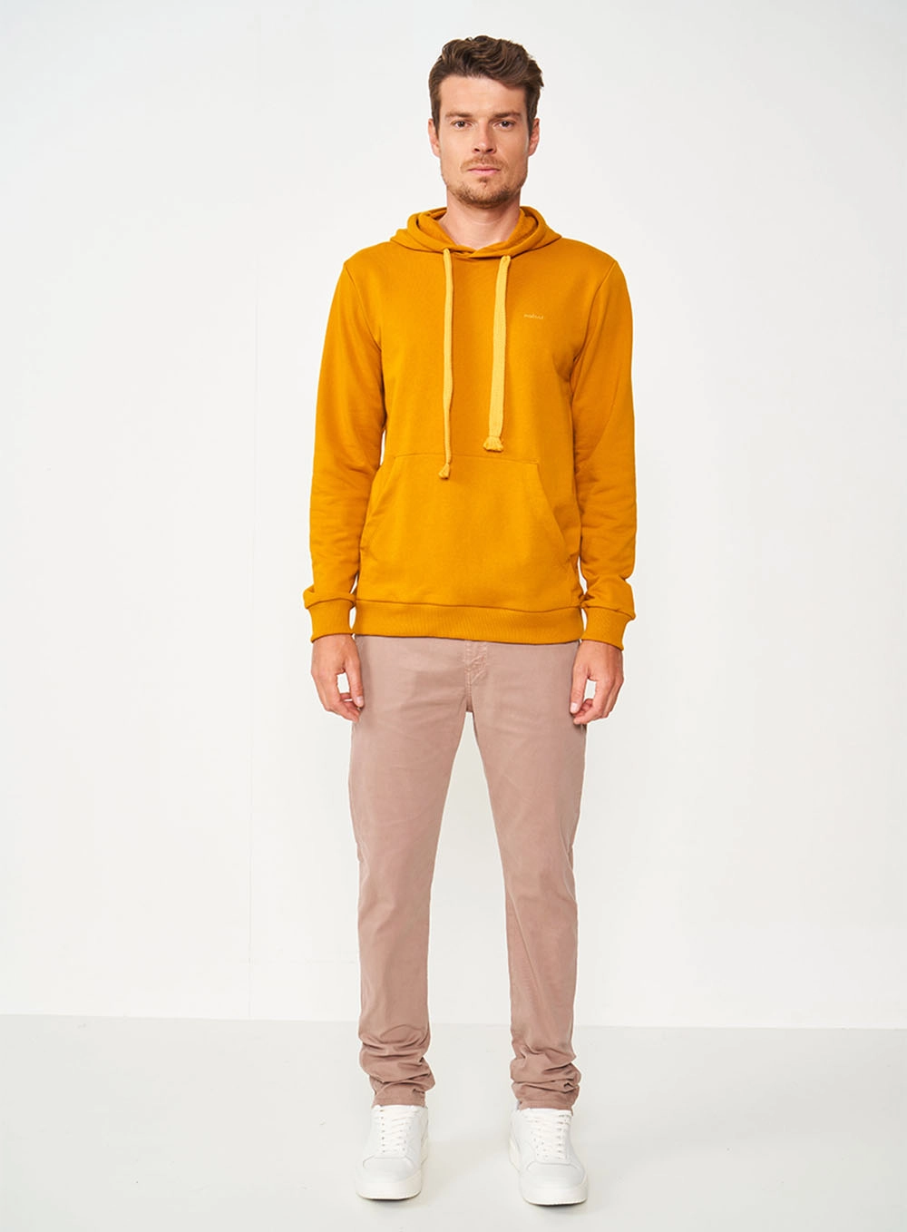 Blusão De Moletom Masculino Com Capuz Amarelo