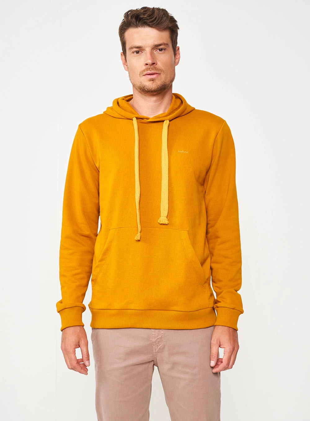 Blusão De Moletom Masculino Com Capuz Amarelo
