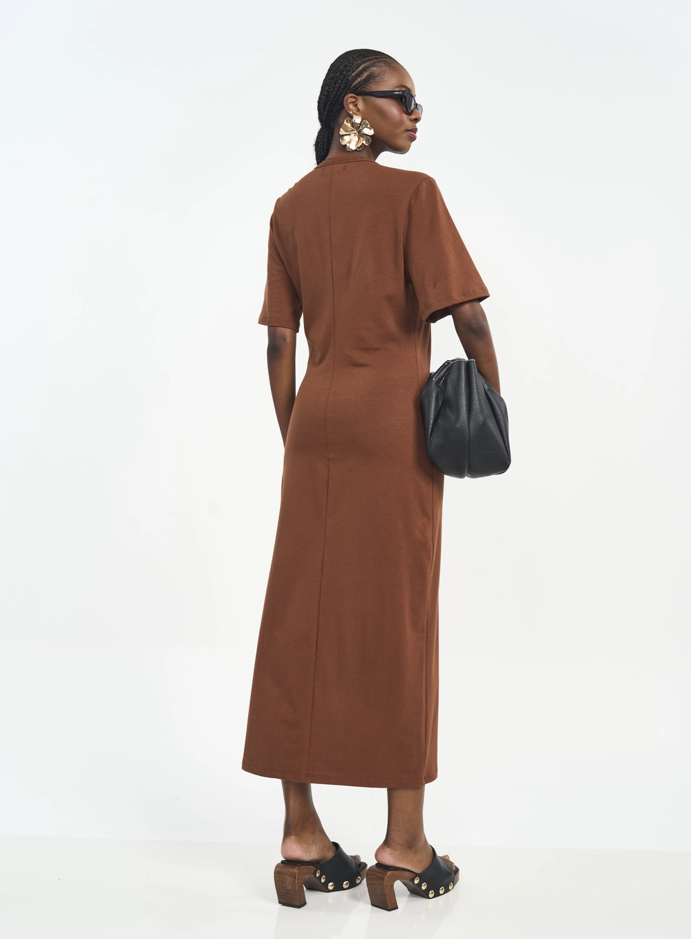 Vestido Midi Essential Algodão Marrom