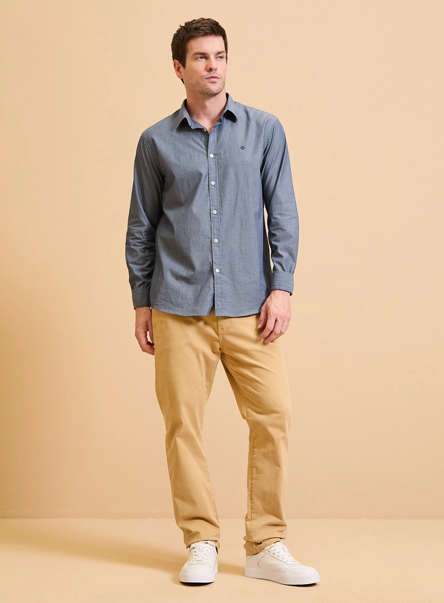 Calça Masculina Sarja Slim Chino Preta - Vitor Bege Soybean